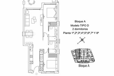 Rzut - Mieszkanie na sprzedaż 2 pokoje o powierzchni 97,44 m² - numer 4D w Apartamenty w La Manga SP-45213