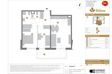 Rzut - Mieszkanie na sprzedaż 3 pokoje o powierzchni 56,13 m² - numer M5 w Wille Biskupin III