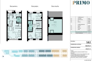 Rzut - Mieszkanie na sprzedaż 3 pokoje o powierzchni 64,55 m² - numer 5.B2 w Osiedle Primo