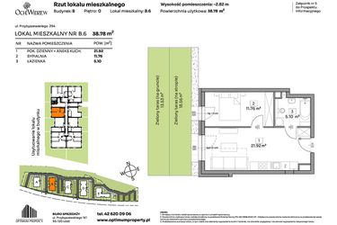 Rzut - Mieszkanie na sprzedaż 2 pokoje o powierzchni 38,78 m² - numer B.6 w Och!Widzew
