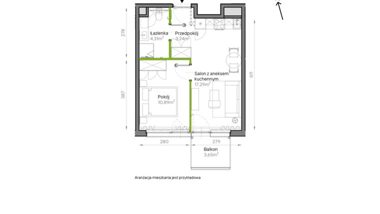 Rzut - Mieszkanie na sprzedaż 2 pokoje o powierzchni 35,73 m² - numer A2/14 w Bemowo Vita