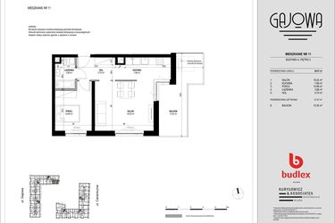 Rzut - Mieszkanie na sprzedaż 2 pokoje o powierzchni 49,07 m² - numer 11 w Gajowa bud. A