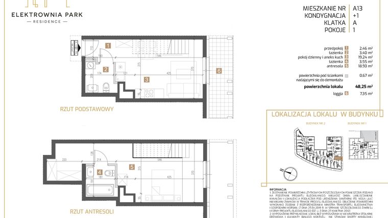 Rzut - Mieszkanie na sprzedaż 1 pokój o powierzchni 48,25 m² - numer A13 w Elektrownia Park Residence