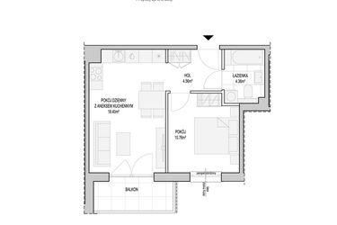 Rzut - Mieszkanie na sprzedaż 2 pokoje o powierzchni 39,11 m² - numer WO/T/13/13 w Wiszące Ogrody