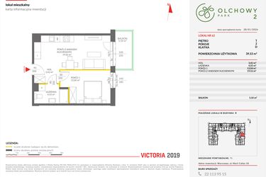 Rzut - Mieszkanie na sprzedaż 2 pokoje o powierzchni 39,69 m² - numer B.62 w Olchowy Park II