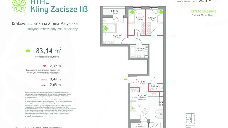 Rzut - Mieszkanie na sprzedaż 4 pokoje o powierzchni 83,14 m² - numer 9b-II-5 w Atal Kliny Zacisze II