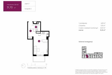 Rzut - Mieszkanie na sprzedaż 1 pokój o powierzchni 31,7 m² - numer 2.B.1.02 w Murapol Urcity