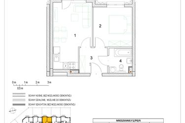 Rzut - Mieszkanie na sprzedaż 2 pokoje o powierzchni 36,77 m² - numer F1/P0/4 w Osiedle Jodłowa bud. F