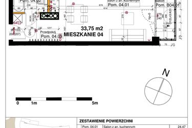 Rzut - Mieszkanie na sprzedaż 1 pokój o powierzchni 33,75 m² - numer M04 w Srebrzyńska Park IV