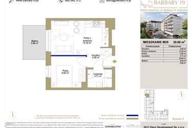 Rzut - Mieszkanie na sprzedaż 2 pokoje o powierzchni 30,66 m² - numer 29 w Barbary 19