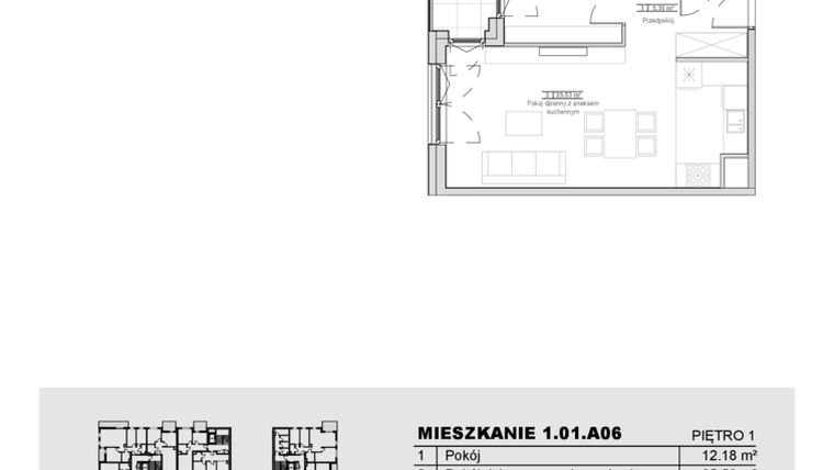 Rzut - Mieszkanie na sprzedaż 2 pokoje o powierzchni 47,49 m² - numer 1.01.A06 w Ogrody Andersa III