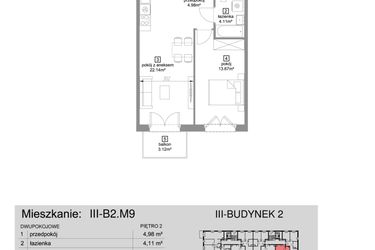 Rzut - Mieszkanie na sprzedaż 2 pokoje o powierzchni 44,83 m² - numer III-B2.M9 w Strefa Cegielnia 3