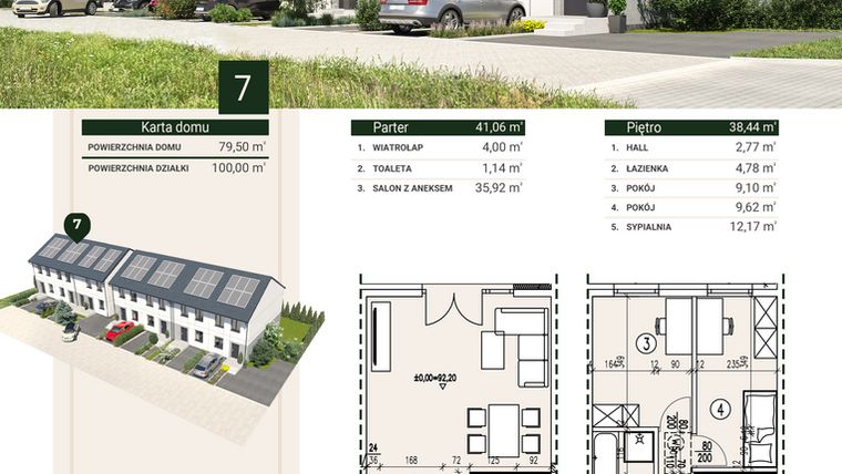 Rzut - Dom na sprzedaż 4 pokoje o powierzchni 79,5 m² - numer 7 w Zielony Zakątek