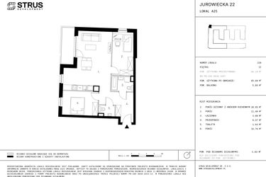 Rzut - Mieszkanie na sprzedaż 3 pokoje o powierzchni 65,99 m² - numer 2.A25-229 w Jurowiecka 22