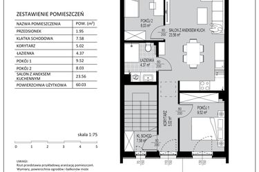 Rzut - Mieszkanie na sprzedaż 3 pokoje o powierzchni 60,03 m² - numer D6 w Kowalove etap 2