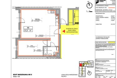 Rzut - Mieszkanie na sprzedaż 2 pokoje o powierzchni 57,27 m² - numer 3.9 w Czerwieńskiego 3