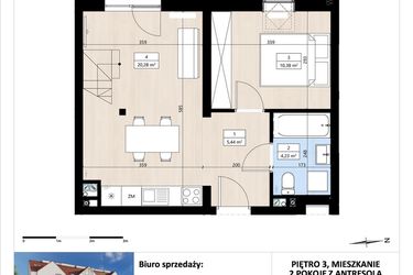 Rzut - Mieszkanie na sprzedaż 2 pokoje o powierzchni 50,96 m² - numer B3/3/40 w Montano bud. B3