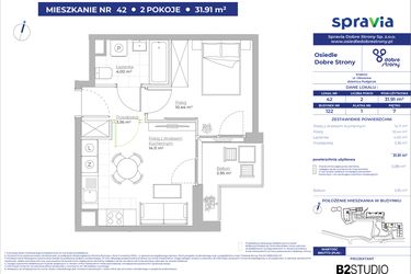 Rzut - Mieszkanie na sprzedaż 2 pokoje o powierzchni 31,91 m² - numer 122/42 w Dobre Strony