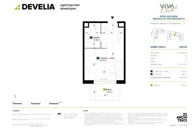 Rzut - Mieszkanie na sprzedaż 1 pokój o powierzchni 25,73 m² - numer AD0103 w Viva Cité 2