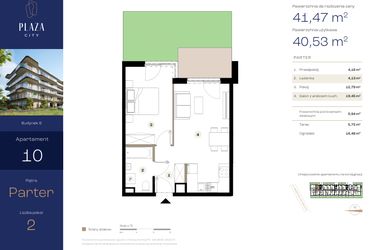 Rzut - Mieszkanie na sprzedaż 2 pokoje o powierzchni 41,47 m² - numer B6M10 w Plaza City