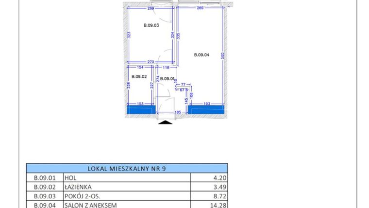 Rzut - Mieszkanie na sprzedaż 2 pokoje o powierzchni 30,69 m² - numer B.10 w Gaja Park