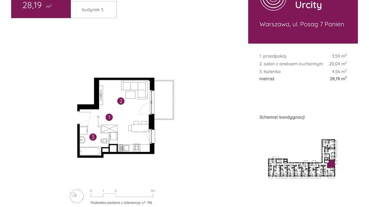 Rzut - Mieszkanie na sprzedaż 1 pokój o powierzchni 28,19 m² - numer 3.A.4.01 w Murapol Urcity