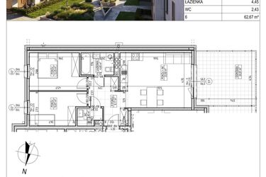Rzut - Mieszkanie na sprzedaż 3 pokoje o powierzchni 62,67 m² - numer M.B8.00.02 w Osiedle Harmonia bud. B8