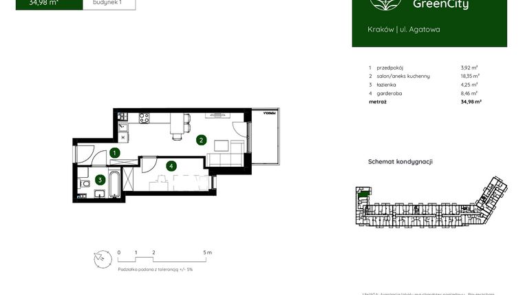 Rzut - Mieszkanie na sprzedaż 1 pokój o powierzchni 34,98 m² - numer 1.A.1.10 w Murapol GreenCity bud. 1