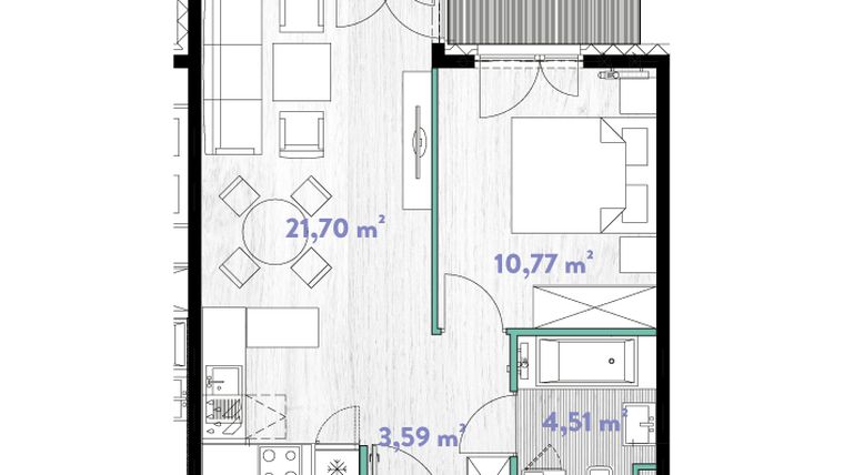 Rzut - Mieszkanie na sprzedaż 2 pokoje o powierzchni 40,54 m² - numer A.01.12 w Do Wilgi