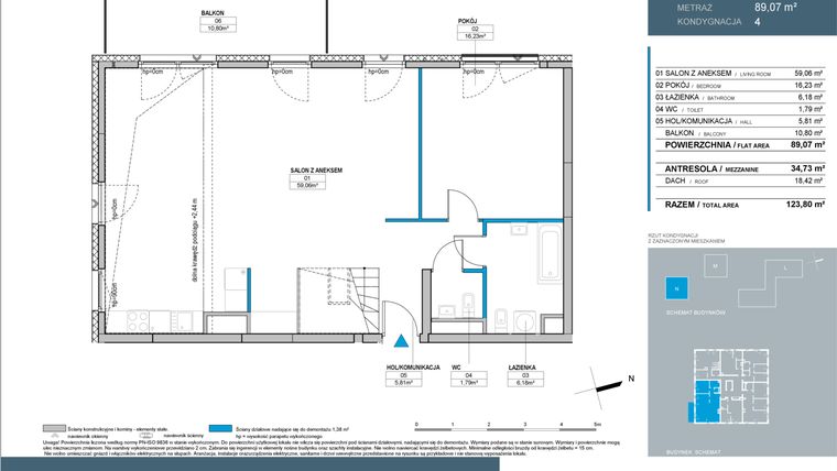 Rzut - Mieszkanie na sprzedaż 5 pokoi o powierzchni 123,6 m² - numer N4.06 w Nordic Bemowo - etap III