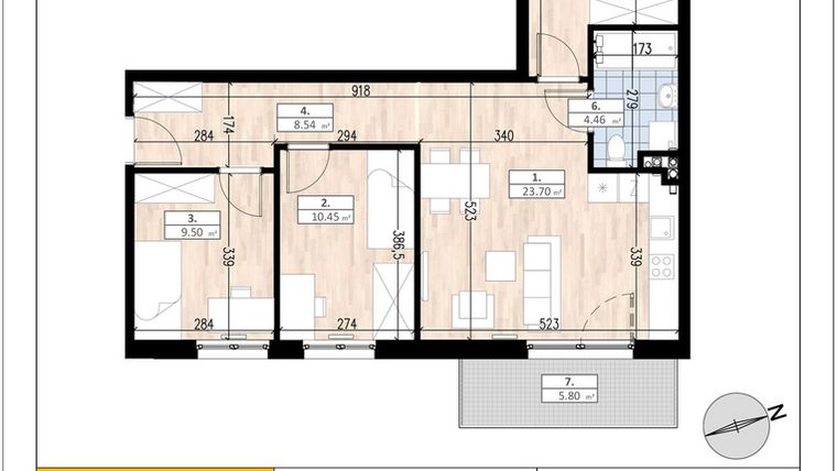 Rzut - Mieszkanie na sprzedaż 4 pokoje o powierzchni 70,44 m² - numer C1/2/3 w ACCANTO