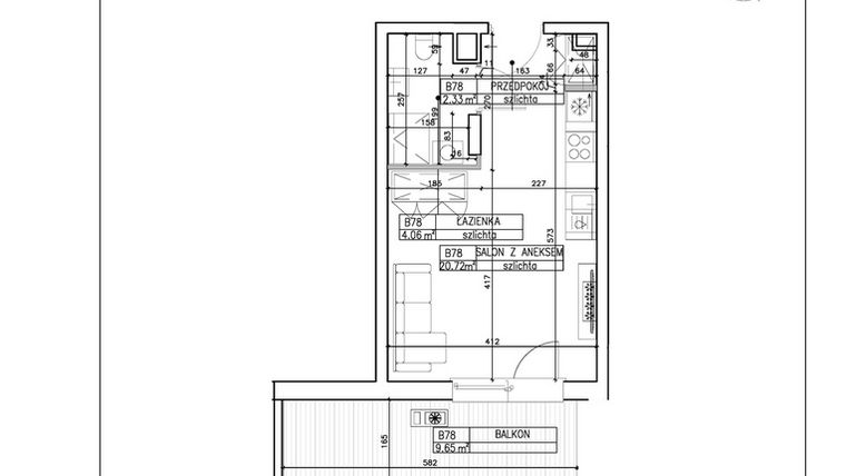 Rzut - Mieszkanie na sprzedaż 1 pokój o powierzchni 27,11 m² - numer B78 w Symfonia - Chodkiewicza 9