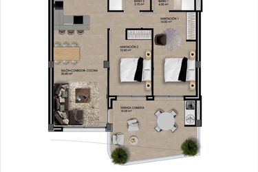 Rzut - Mieszkanie na sprzedaż 2 pokoje o powierzchni 72,2 m² - numer 6 w Ciñuelica Resort