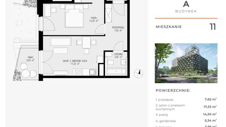 Rzut - Mieszkanie na sprzedaż 2 pokoje o powierzchni 48,54 m² - numer 11 w Semiramis