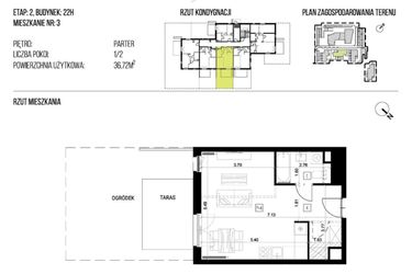 Rzut - Mieszkanie na sprzedaż 1 pokój o powierzchni 36,64 m² - numer 22H/03 w NATURAMA II