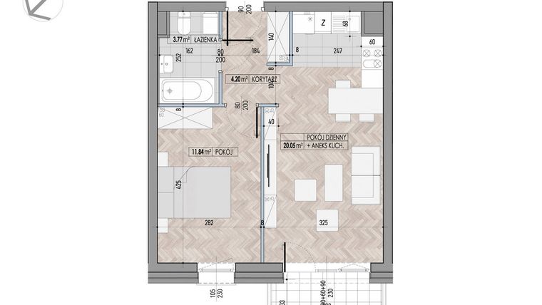 Rzut - Mieszkanie na sprzedaż 2 pokoje o powierzchni 39,86 m² - numer 6 w Kamienica przy Ciepłej