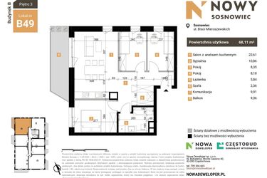 Rzut - Mieszkanie na sprzedaż 4 pokoje o powierzchni 68,11 m² - numer 49 w Nowy Sosnowiec