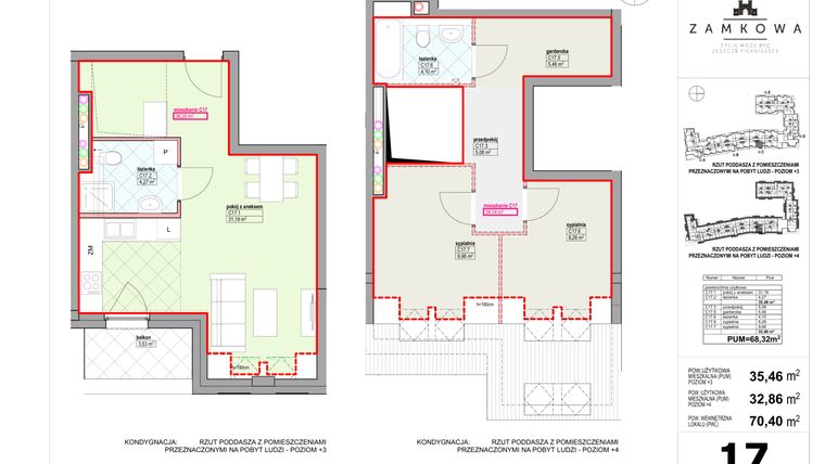 Rzut - Mieszkanie na sprzedaż 3 pokoje o powierzchni 68,32 m² - numer C.17 w Kamienica Zamkowa