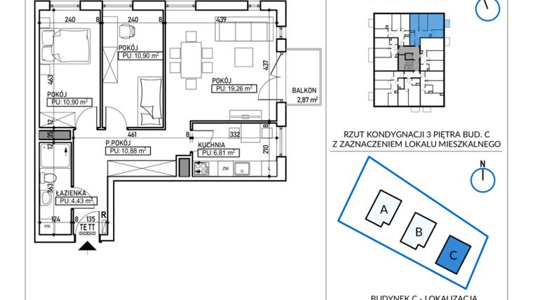 Rzut - Mieszkanie na sprzedaż 3 pokoje o powierzchni 63,18 m² - numer 5-24 w Jodłowicka 5