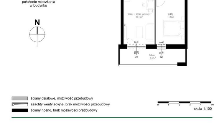 Rzut - Mieszkanie na sprzedaż 2 pokoje o powierzchni 38,32 m² - numer M13 w Wędrowna II