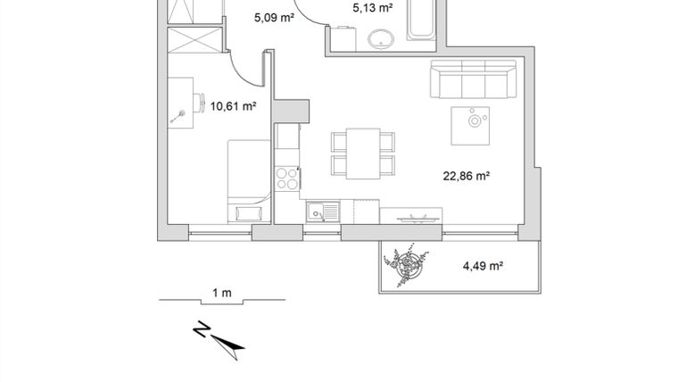 Rzut - Mieszkanie na sprzedaż 2 pokoje o powierzchni 45,66 m² - numer 8.5 w Vela Park