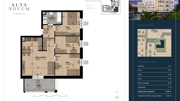Rzut - Mieszkanie na sprzedaż 4 pokoje o powierzchni 73,34 m² - numer 20 w Alta Novum