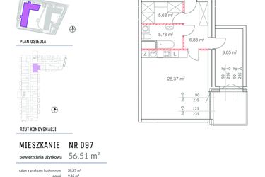 Rzut - Mieszkanie na sprzedaż 2 pokoje o powierzchni 56,51 m² - numer D97 w Osiedle Impresja 2
