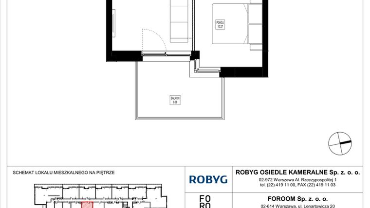 Rzut - Mieszkanie na sprzedaż 2 pokoje o powierzchni 34,59 m² - numer OK6/A/1/3 w Osiedle Kameralne VI