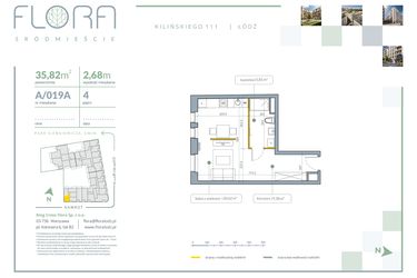 Rzut - Mieszkanie na sprzedaż 1 pokój o powierzchni 35,82 m² - numer A.19A w Flora Śródmieście