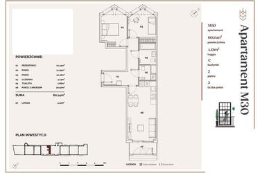 Rzut - Mieszkanie na sprzedaż 3 pokoje o powierzchni 60,14 m² - numer C.30 w Młyny Mogilska