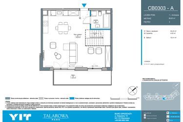 Rzut - Mieszkanie na sprzedaż 1 pokój o powierzchni 89,63 m² - numer CB0303 w Talarowa Park