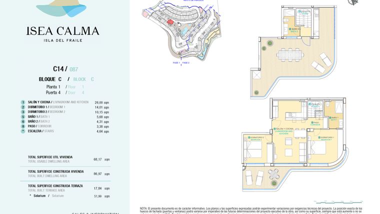 Rzut - Mieszkanie na sprzedaż 2 pokoje o powierzchni 86 m² - numer CAV-MS-5133 w Isea Calma - Aguilas