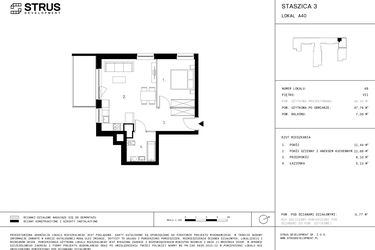 Rzut - Mieszkanie na sprzedaż 2 pokoje o powierzchni 47,79 m² - numer 7.A40 w Staszica 3