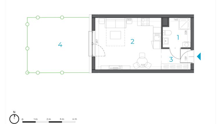 Rzut - Mieszkanie na sprzedaż 1 pokój o powierzchni 27,76 m² - numer 1.M.07 w Incepti Gaj 2